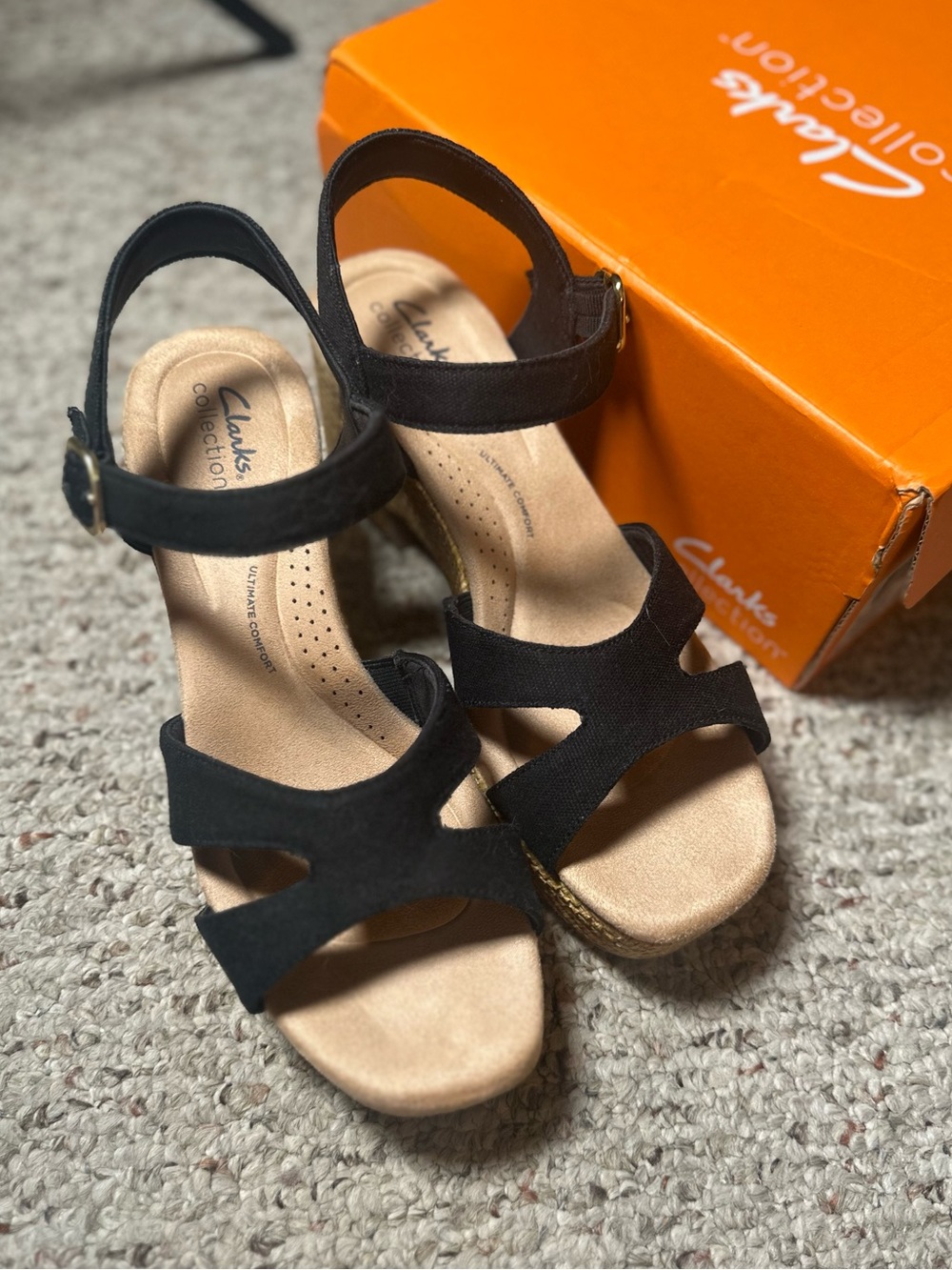Clarks Platform Sandals Black Canvas Size 9